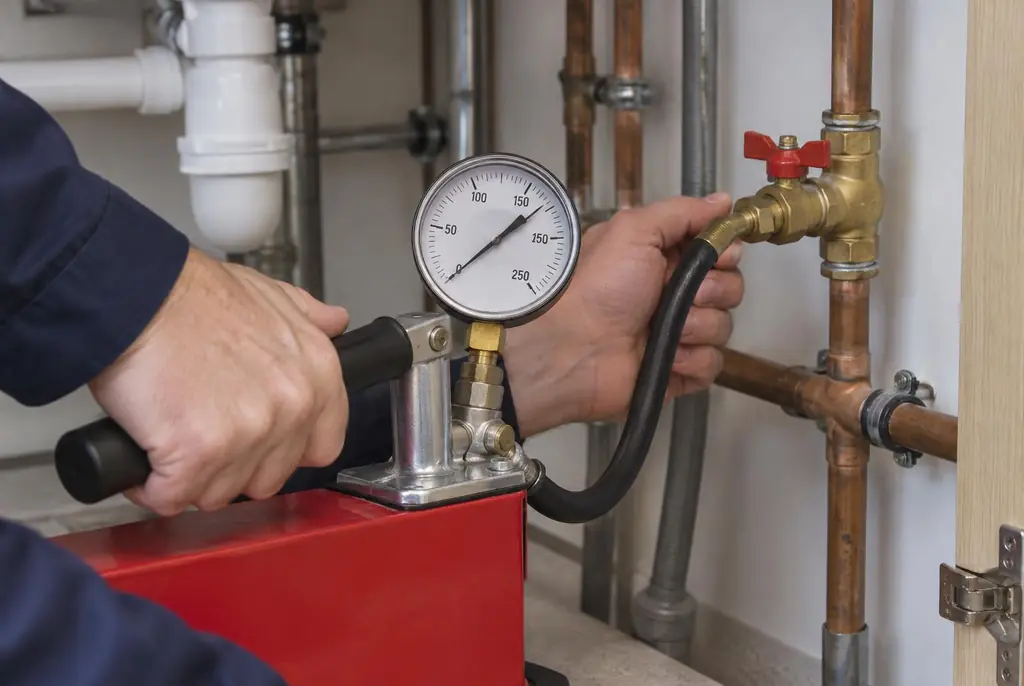 Lekdetectie Vreeland – druktest op een waterleiding met een manometer